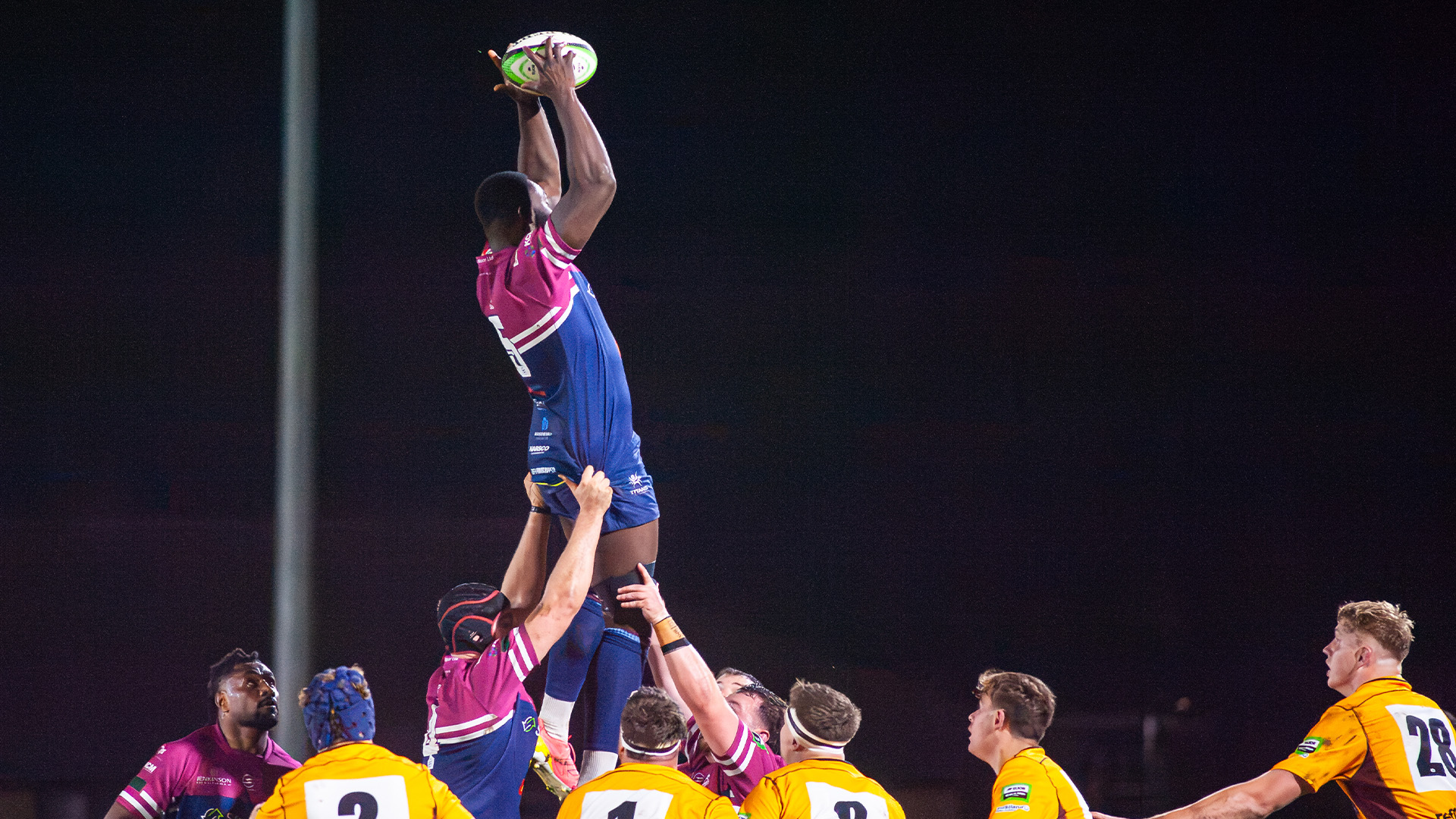 John Okafor wins a lineout for Rotherham Titans