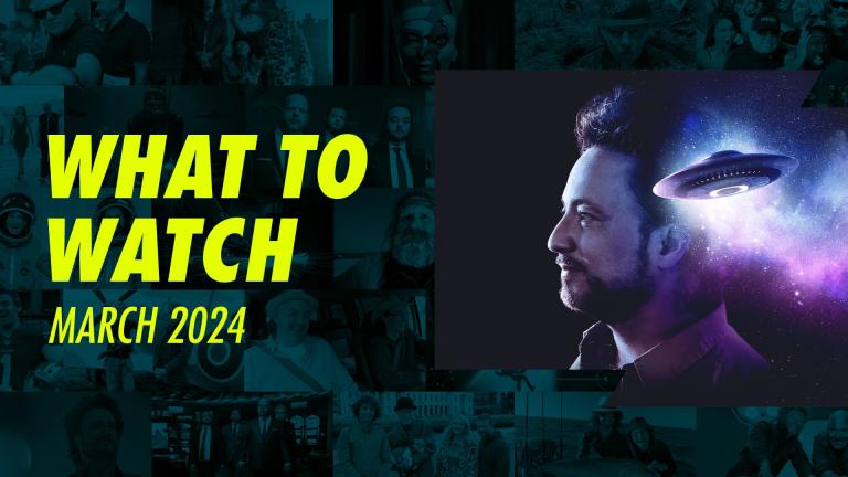 WHAT TO WATCH - MARCH 2024 - Giorgio A. Tsoukalos next to a UFO