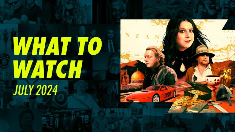 WHAT TO WATCH - JULY 2024 - Hamilton White, Carl Cookson and Dr Janina Ramirez surrounded by ancient treasure