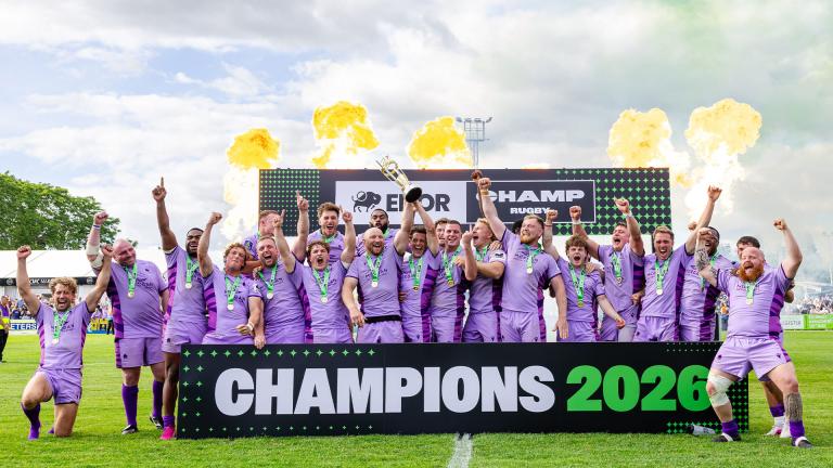 Worcester Warriors celebrate being Champ Rugby champions